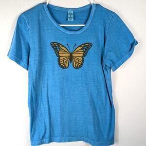 EC Organic Cotton Butterfly Graphic T-Shirt Small Blue Short Sleeve Eco Tee